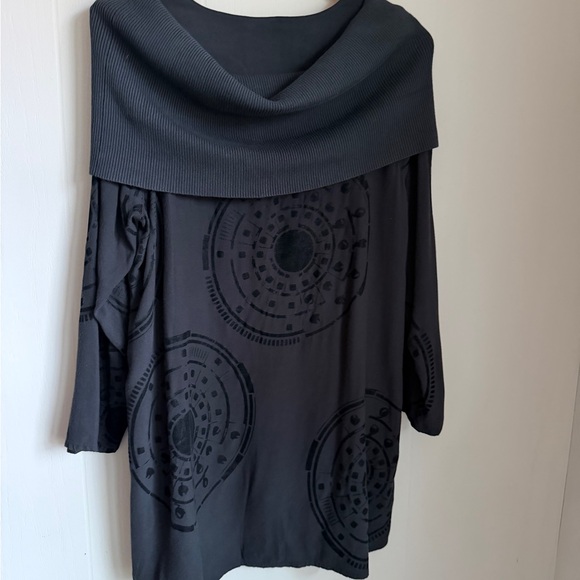 Bitte Kai Rand Gray Black Velvet Geometric Tunic Cowl Neck Sz 38 Lagenlook Art - Picture 8 of 12